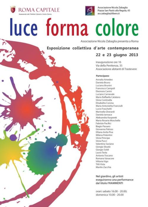 Luce Forma Colore: sabato 22 giugno esposizione collettiva d'arte a Trastevere